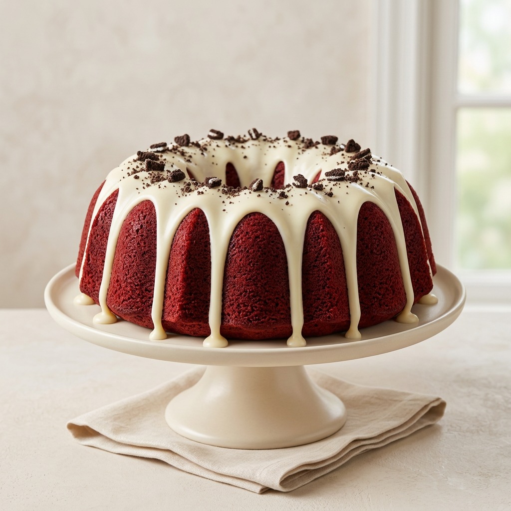 Oreo Red Velvet Cream Cheese Bundt Cake
